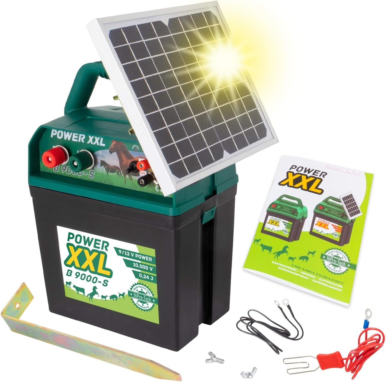 Power XXL Elettrificatore ad energia Solare B 9.000-S, da 9 V/12 V, con Pannello Solare Molto efficiente, per recinti per Cavalli e Pony