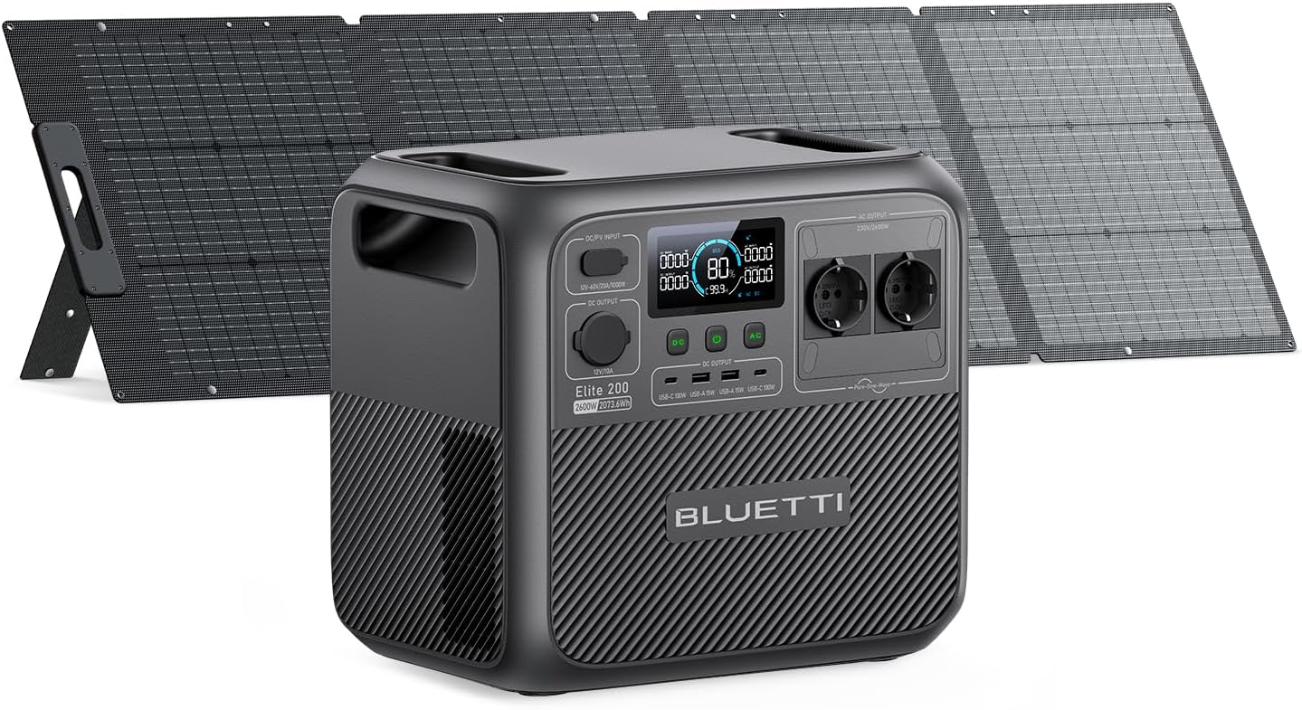 BLUETTI Elite 200 V2 Portable Power Station (2025 New) with 2073.6Wh LFP Battery, 2 Outputs AC 2600W (3900W Power Lifting), 17 Years, Ideal for Camping, Off-grid, Emergency