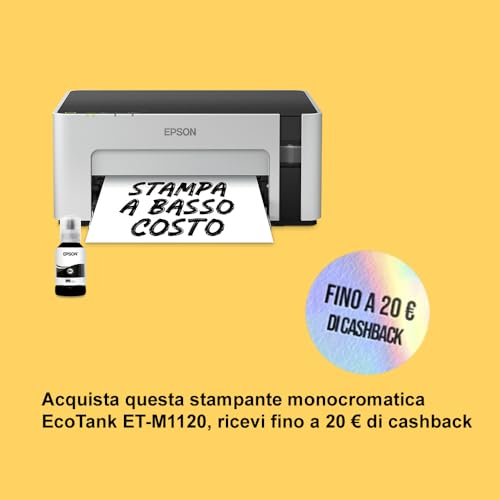 Epson EcoTank ET M1120 stampante monocromatica A4 (bianco/nero) 32 pag/min, serbatoio di inchiostro, USB, Wi Fi, Wi Fi Direct, Stampa da mobile, flacone nero incluso in dotazione, risparmio costi : Epson: Informatica