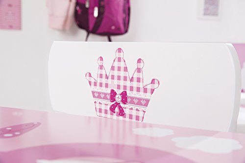 roba Set Tavolo   2 Sedie per Bambini Krone   Design con Principessa, Castello, Unicorno   dai 18 Mesi ai 10 Anni   Panca a 3 Altezze   Legno Bianco e Rosa : Casa e cucina