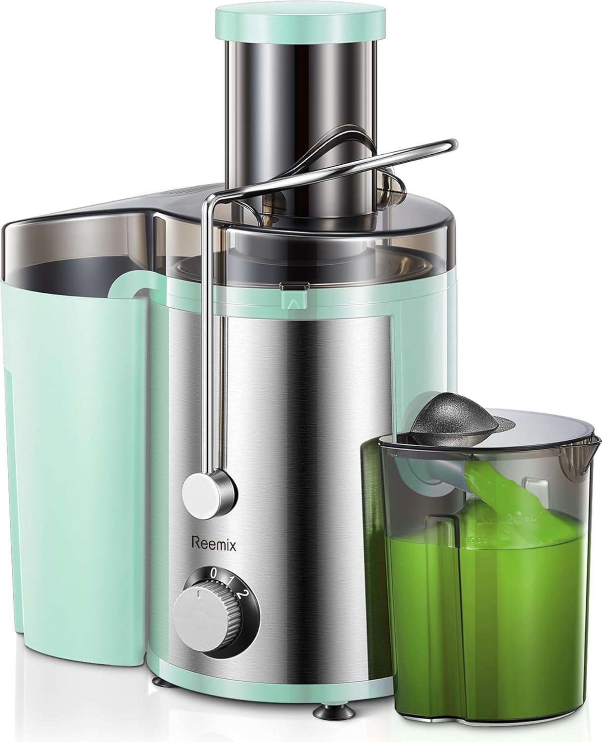 Elettrica Centrifuga Frutta e Verdura, Reemix Estrattore Frutta e Verdura Facile da Pulire, 65 MM Bocca Larga, Acciaio Inox, 2 Velocità, Spazzola & Ricetta (Black, 800W)