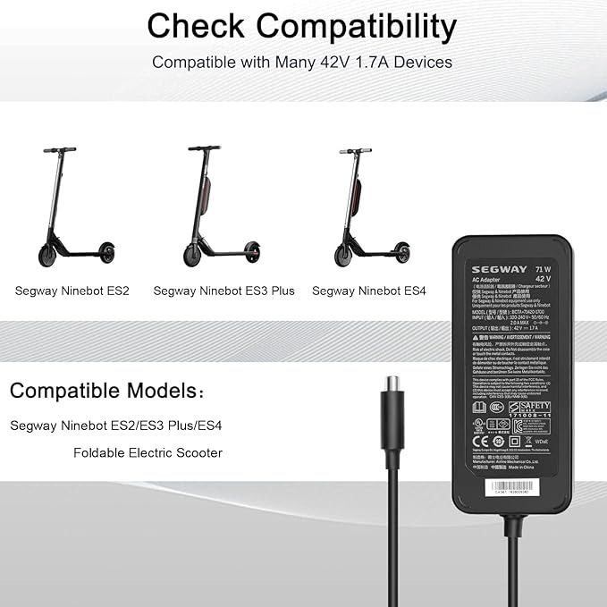 42V Caricatore Alimentatore per Segway Ninebot KickScooter ES2/ES3 Plus/ES4 D18 D28 D38 D40 E22 E25 E45D F20 F30 F40 F25 ES1 ES2 ES3 ES4 Segway Ninebot KickScooter F2 Pro Caricatore
