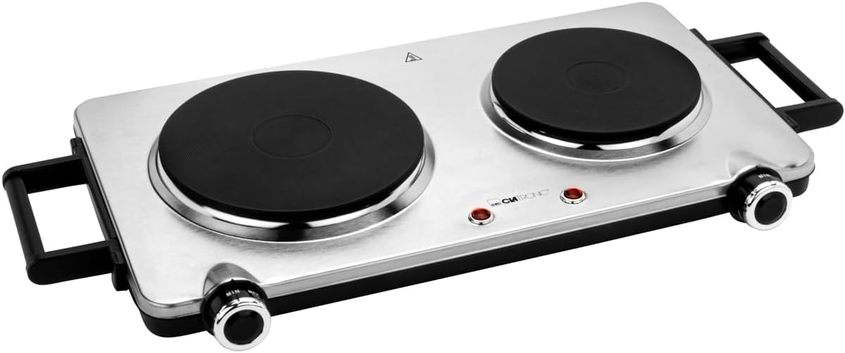 Piastra doppia Clatronic in acciaio inox | piastra con 2 piani di cottura | 18 e 15 cm | 2500W | piastra elettrica con maniglie Cool Touch | protezione contro il surriscaldamento | DKP 3668 E