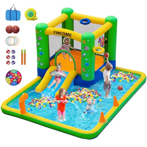 SportBob Castello Gonfiabile con Ventilatore 381 ×292 ×180 cm,Castello Gonfiabile per Bambini Scivolo d'Acqua con la Pistola ad Acqua, Salto, Cerchio da Basket Verde : Amazon.it: Giochi e giocattoli