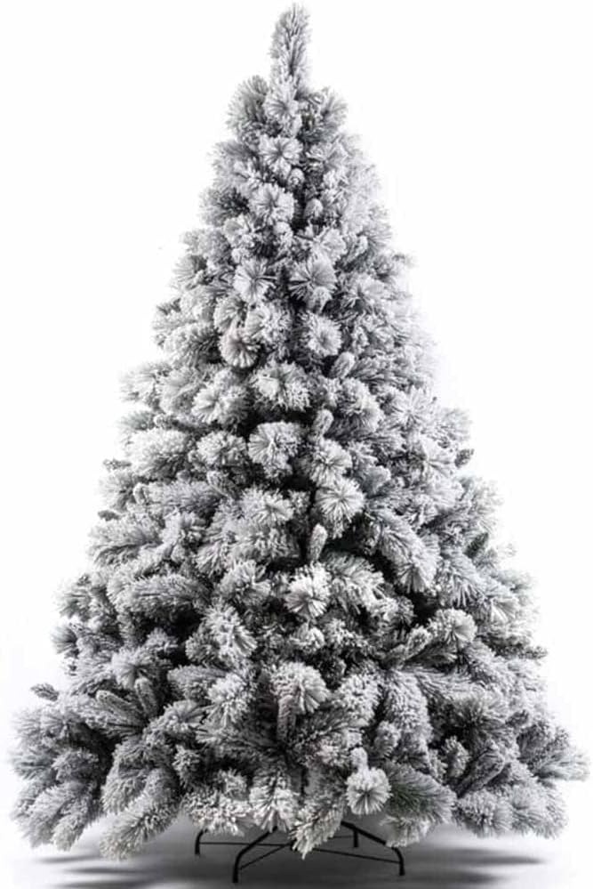 BAKAJI Albero di Natale Super Folto Pino Bianco Innevato con Base a Croce in Metallo Pieghevole di Altissima Qualità, 1417 Rami Punte Montaggio Facile con Rami a Innesto (Bianco Gran Sasso, 210 cm)