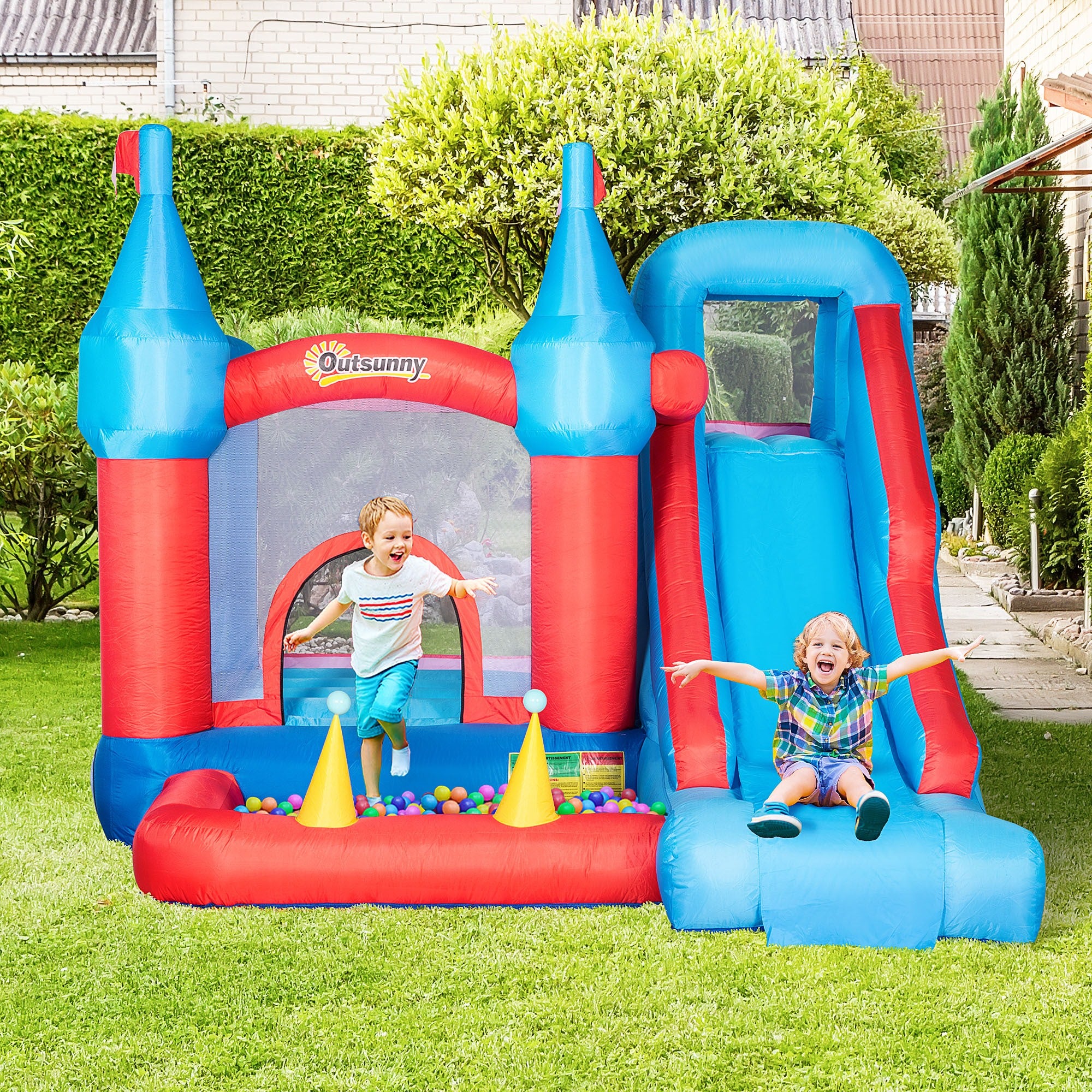 EasyComfort Castello Gonfiabile per Bambini con Scivolo, Trampolino, Piscina e Parete da Arrampicata, 333x280x210cm