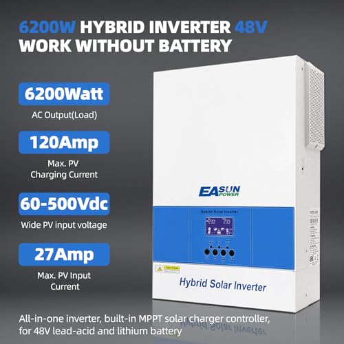 POWLAND 6,2KW Inverter solare ibrido, funziona senza batteria, indipendente da rete Inverter onda sinusoidale pura, Uscita 230V, PV 60 500Vdc, per batterie da 48V, funzione parallela, con Modulo WiFi : Amazon.it: Commercio, Industria e Scienza