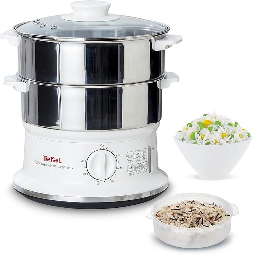 Tefal Vc1451 Convenient Series Stainless Steel Steamer, Timer with Automatic Shutdown, Visible Water Level, Capacity 6 L, White