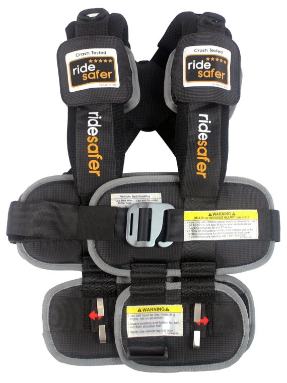 Gilet da viaggio Ride Safer con zaino con cerniera - Seggiolino auto leggero, compatto e portatile, indossabile. Perfetto per l'uso quotidiano, per viaggi in auto condivisa e per il noleggio auto. (Small/Nero)