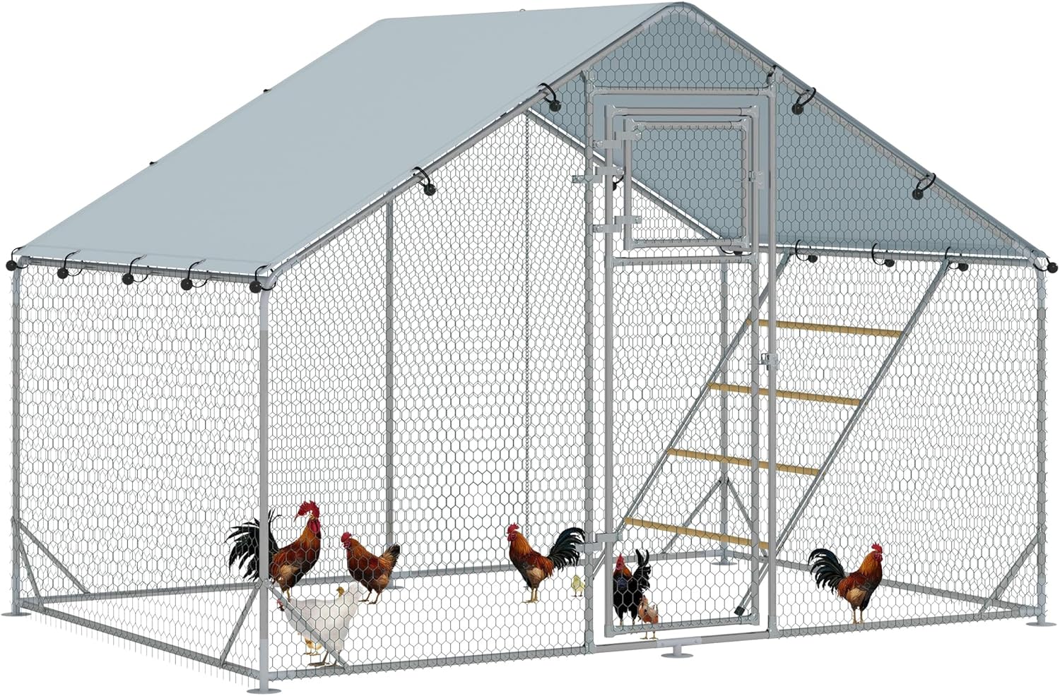 PawHut Chicken Coop for Outdoor Hens, 3 x 4 x 2 m, 12 m² Fence for 12 – 18 Hens, Galvanised Steel, Chicken Cage with Roof Waterproof Anti-UV Feeder Lock for Small Animals Rabbits Ducks
