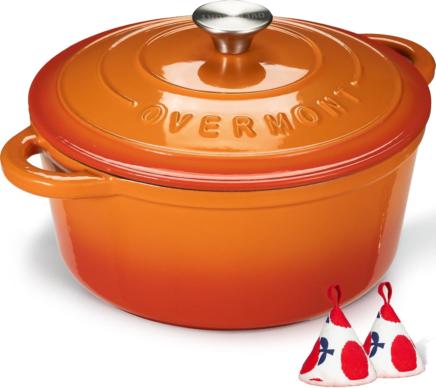 Overmont Enameled Cast Iron Casserole Dish - Non-Stick Dutch Oven with Lid - Round Cocotte for Suitable for Hobs and Induction Ovens