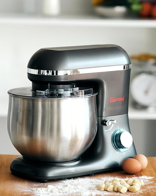 Girmi IM46 Impastatrice Planetaria, 1800 W Max, 8 Litri, 6 Velocità, Pulse, Contenitore inox, Dispositivo di sicurezza, Accessori inclusi, Grigio Antracite