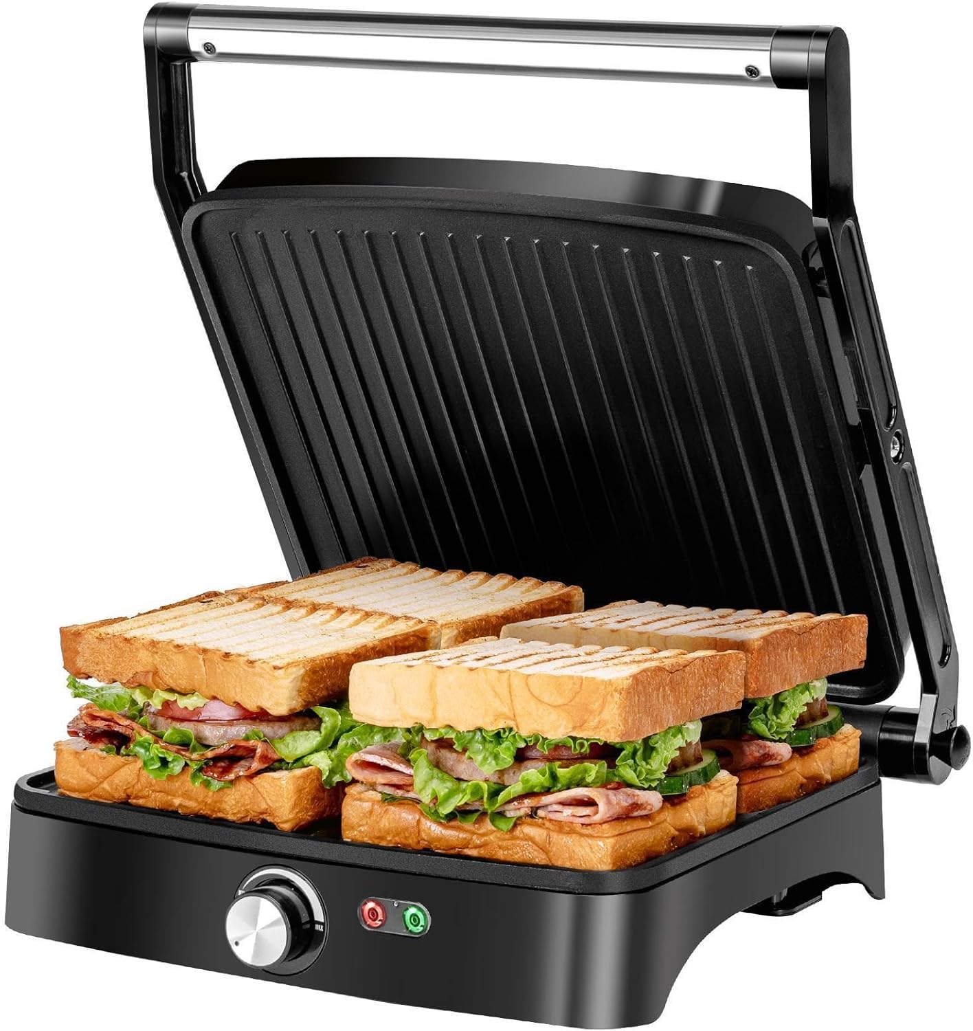 Aigostar Calore Electric Grill / Sandwich Maker/Panini Maker 3 in 1, Non-stick Plates, 1800 W, Electric Grill Pan with Temperature Controller, 180° Opening, Drip Tray