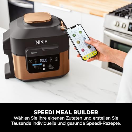 2025 Ninja Speedi Multicooker, 5,7L, 10-in-1 Multicooker, Friggitrice ad aria, Slow Cooker, Griglia, Forno, Nero & Rame ON400EUCP