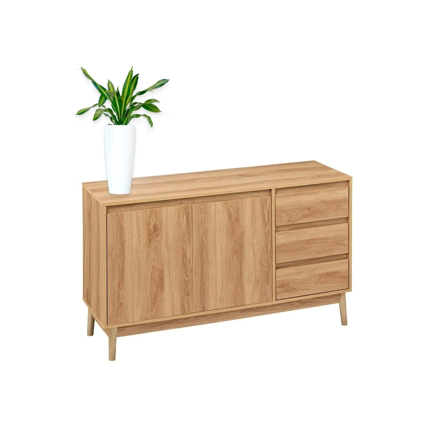 Credenza A 3 Cassetti Effetto Rovere Naturale 39x76x120cm