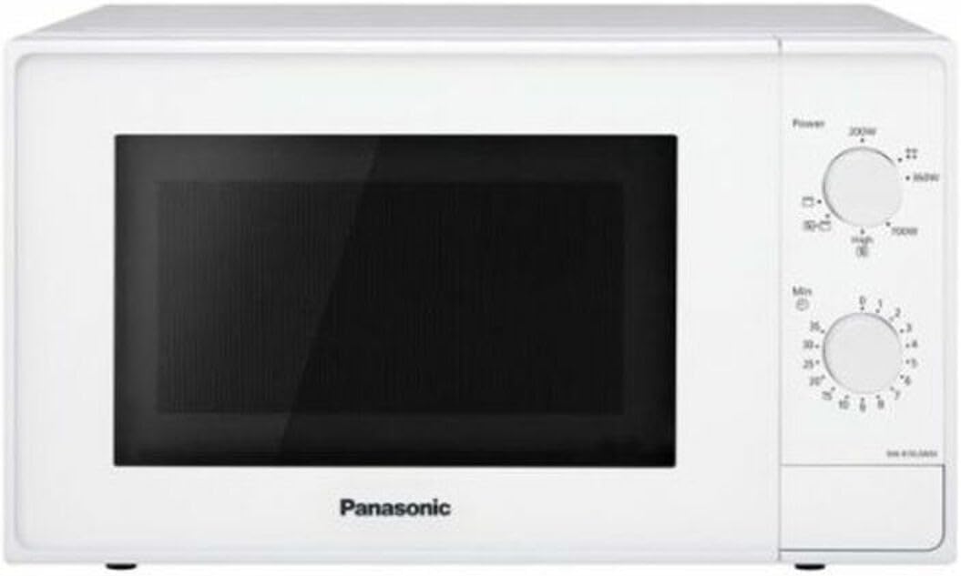 Panasonic NN-E20JWMEPG Forno a Microonde con Piatto Rotante in Vetro, 20L, 800W, Impostazione Scongelamento, 5 Livelli di Potenza, Timer, Bianco