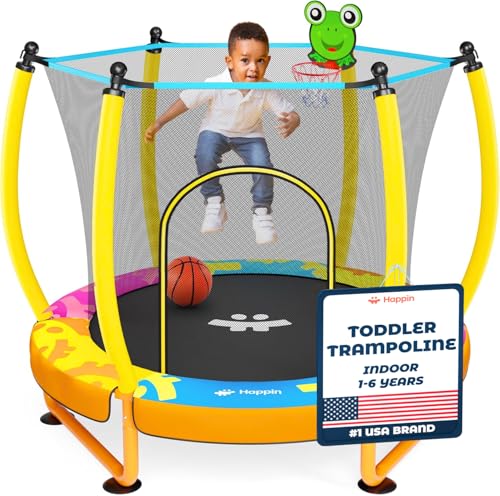 Happin® Trampolino da 140 cm per bambini da 1 a 6 anni, mini trampolino ultra sicuro per bambini, con rete di sicurezza, regalo per compleanno con canestro da basket : Amazon.it: Sport e tempo libero