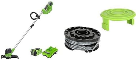 Greenworks 40V Battery Trimmer for Medium Gardens, Adjustable Height, 30 cm Cutting Width, 1.65 mm Nylon Wire with Autofeed, 2 x 40V 2Ah Batteries and G40LTK2X Charger