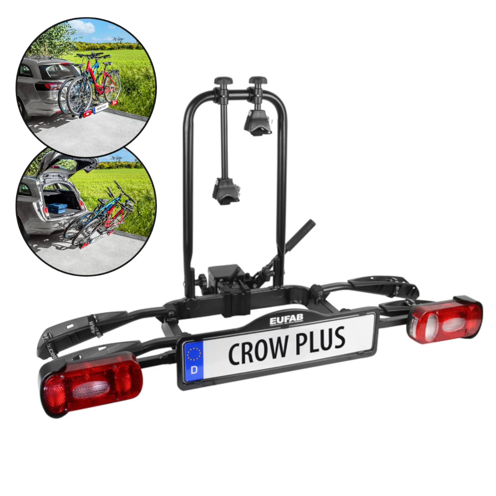 2025 EUFAB portabiciclette per gancio traino per 2 biciclette / e-bike fino a 50 kg, pieghevole