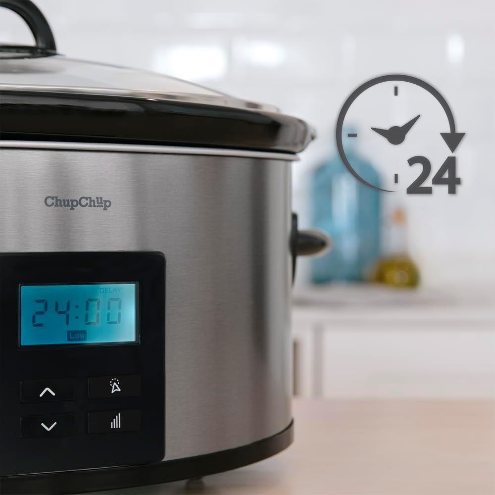 Cecotec Slow Cooker - Slow Cooker 5.5 L Digital ChupChup Matic. 240W, Ceramic Bowl, Glass Lid, Programmable 24 Hours, 20 Hours Timer, 2 Temperature Levels, Keep Warm Function