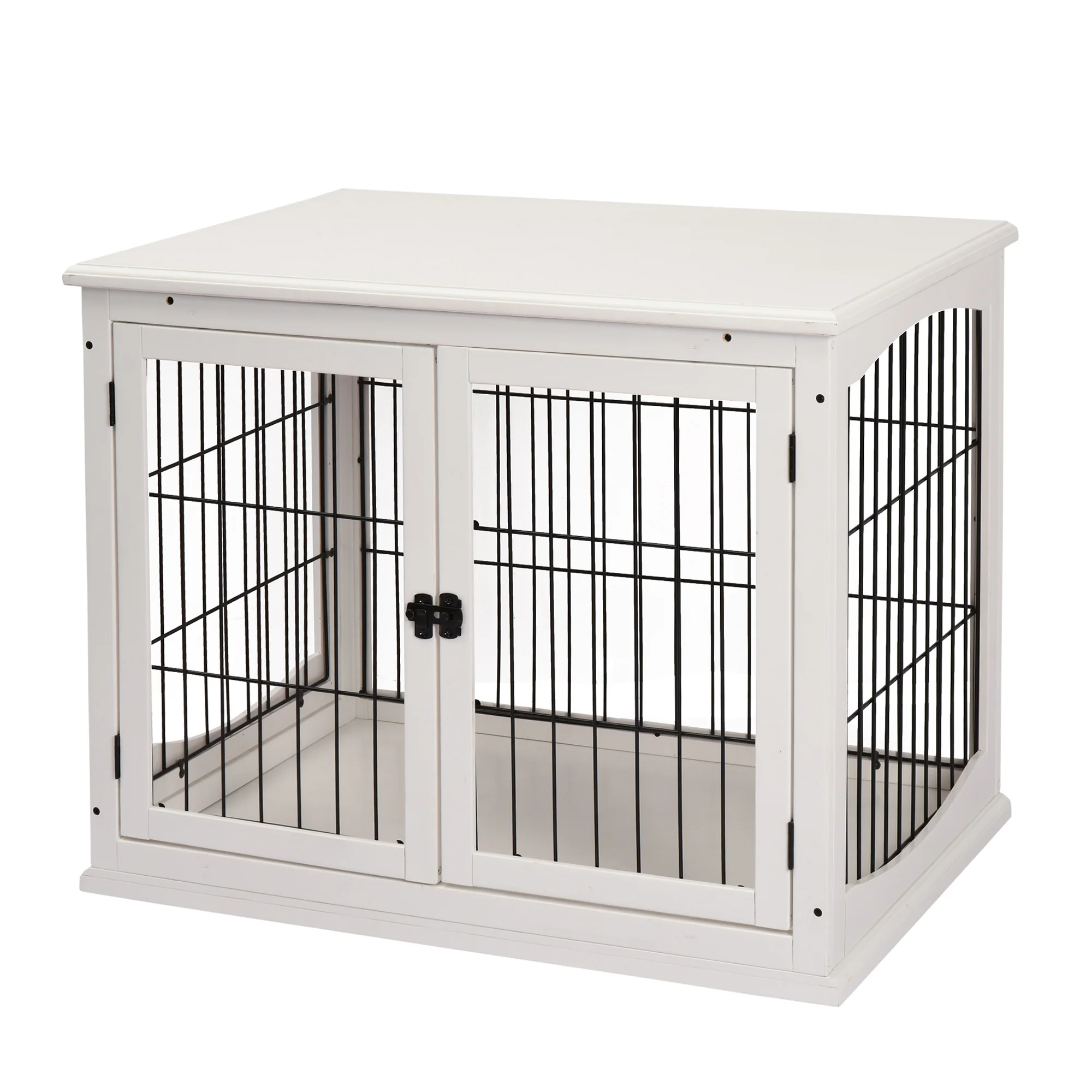 Easycomfort Casetta per Cani Fino 30kg da Interno in Legno e Acciaio, 58.5x81x 66cm - Bianco