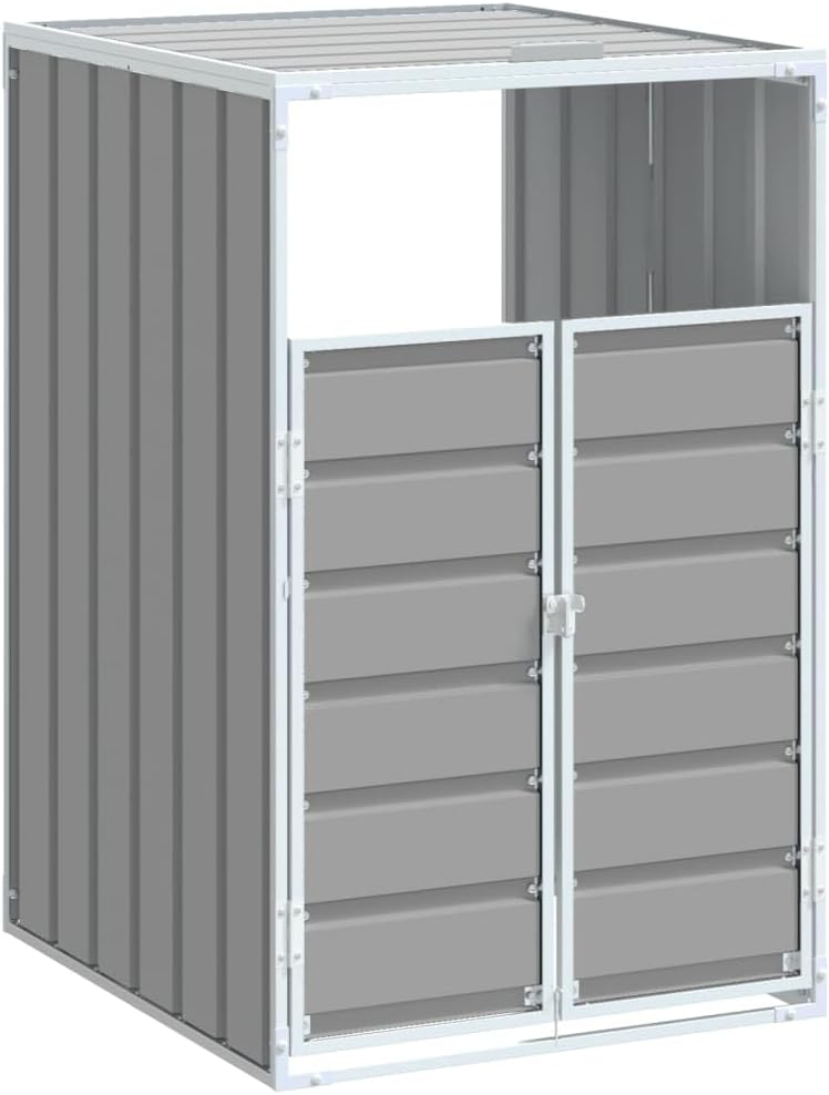 vidaXL Copribidone con Ruote Bidone Singolo Grigio 72x81x115cm Acciaio, copribidone singolo con ruote, copribidone da giardino, copertura per cassonetti