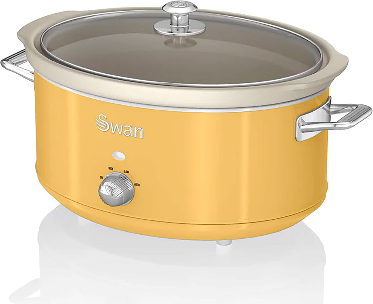 Swan Retro SF17031YELNEU Slow Cooker 6.5L Removable Container, Non-stick PFOA and PTFE Free Ceramic, 3 Temperature Levels, Glass Lid, Slow Cooker Vintage Design, Yellow, 320W