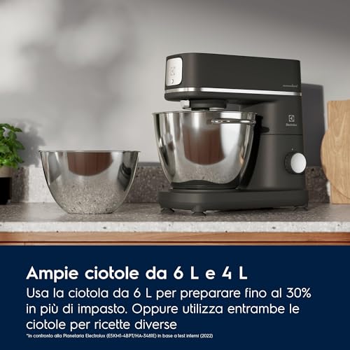 Electrolux Impastatrice Planetaria Robot da Cucina Multifunzione, E6KM1 4BPT, Mixer Planetaria Professionale, Ciotola 6 & 4 Litri Capacità, Con Frusta Da Cucina, 1200W, Acciaio Inox & Nero Opaco : Amazon.it: Casa e cucina