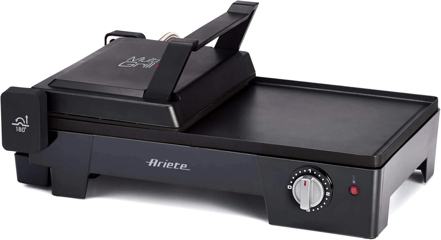 Ariete 1916 Multi Grill 3 in 1 - Griglia Elettrica, Barbecue, Piastra liscia e rigata - apertura a 180° - Termostato regolabile - 2400 Watt - Nero