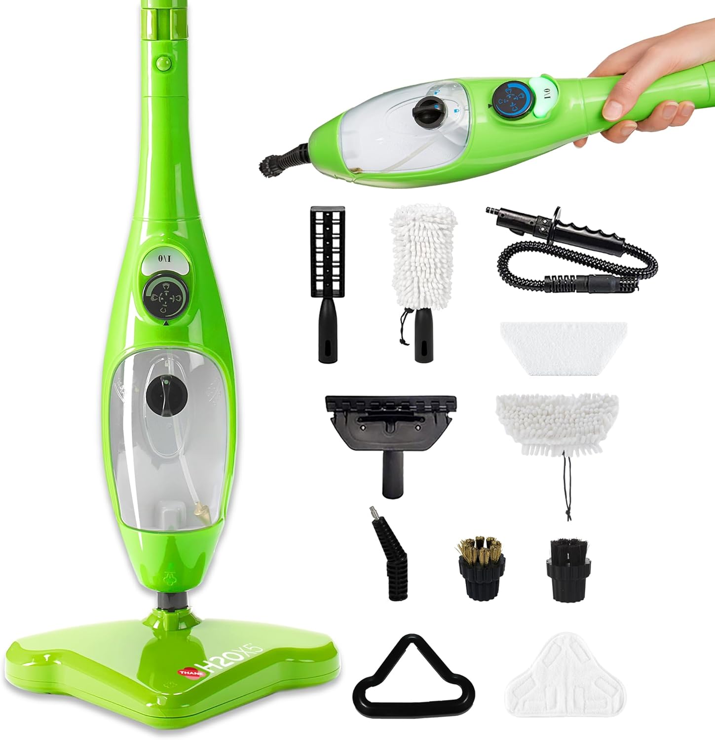 H2O MOP® X5 Steam Mop e pulitore a vapore portatile per la pulizia di pavimenti in legno e piastrelle della cucina, pulitore per fughe, pulitore per tappezzeria e tappeti