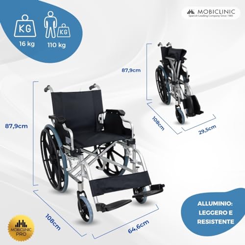 Mobiclinic®, Sedia a rotelle, Pieghevole, Leggera, Sistema sottoporta, Freno di stazionamento, Modello ópera, Alluminio, Ruote piene, Braccioli pieghevoli, Pedane estraibili, Ergonomica : Amazon.it: Salute e cura della persona