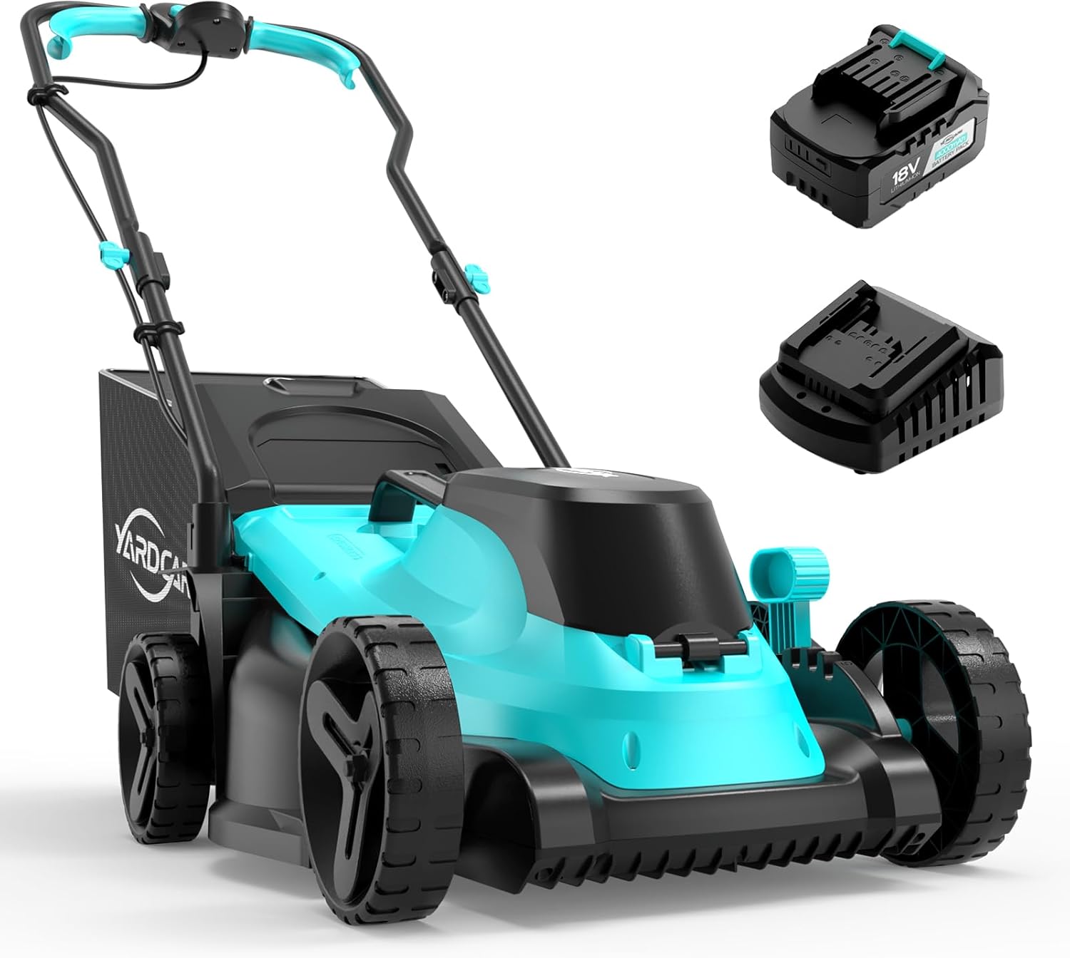 YARDCARE Tagliaerba a Batteria, Display LED, Motore Brushless, 3200 RPM,18V, 34 cm Larghezza di Taglio,Regolazione Altezza 5 Livelli (25-65 mm), Cesto di Raccolta 30L, Batteria 4.0Ah e Caricabatterie