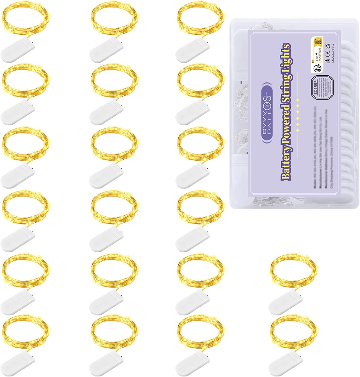 RXYYOS Luci LED a Batteria, 1M 20 Pezzi Micro Luci Stringa 10 LEDs Filo di Rame Impermeabile Catena Luminos Decorativa per Esterni e Interni Feste Matrimonio Casa Luce Gialla Calda