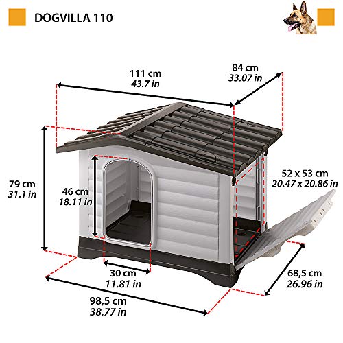 Ferplast DOGVILLA 110 Casetta per Cani con Tetto e Lato Apribili   Sistema Drenaggio Liquidi   Griglia Aerazione   Porta Antimorso in Alluminio   Piedi Isolanti   111 x 84 x h 79 cm : Amazon.it: Prodotti per animali domestici
