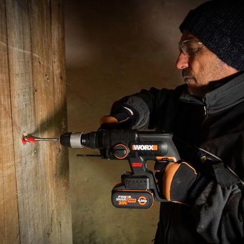 WORX Nitro WX381.9   Martello pneumatico senza spazzole da 20 V, per forare, perforare a martello e scalpellare, 2 Joule, senza batteria e caricatore : Fai da te