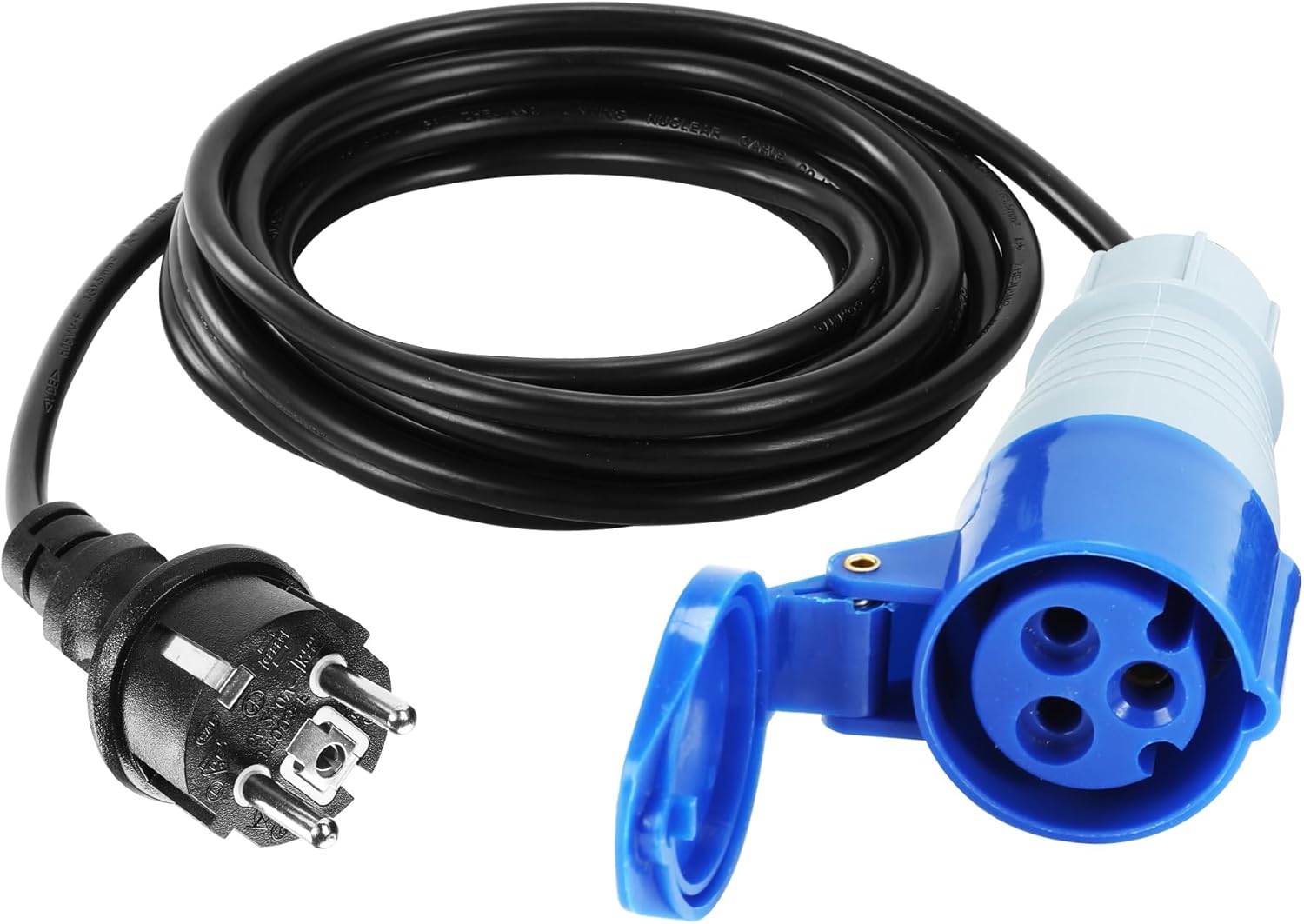 5 m CEE Adapter Cable, CEE Connector 230 V/16 A and Safety Plug with Protective Cap, 3 Pin Electrical Extension for Camping Caravan Motorhome and Boat