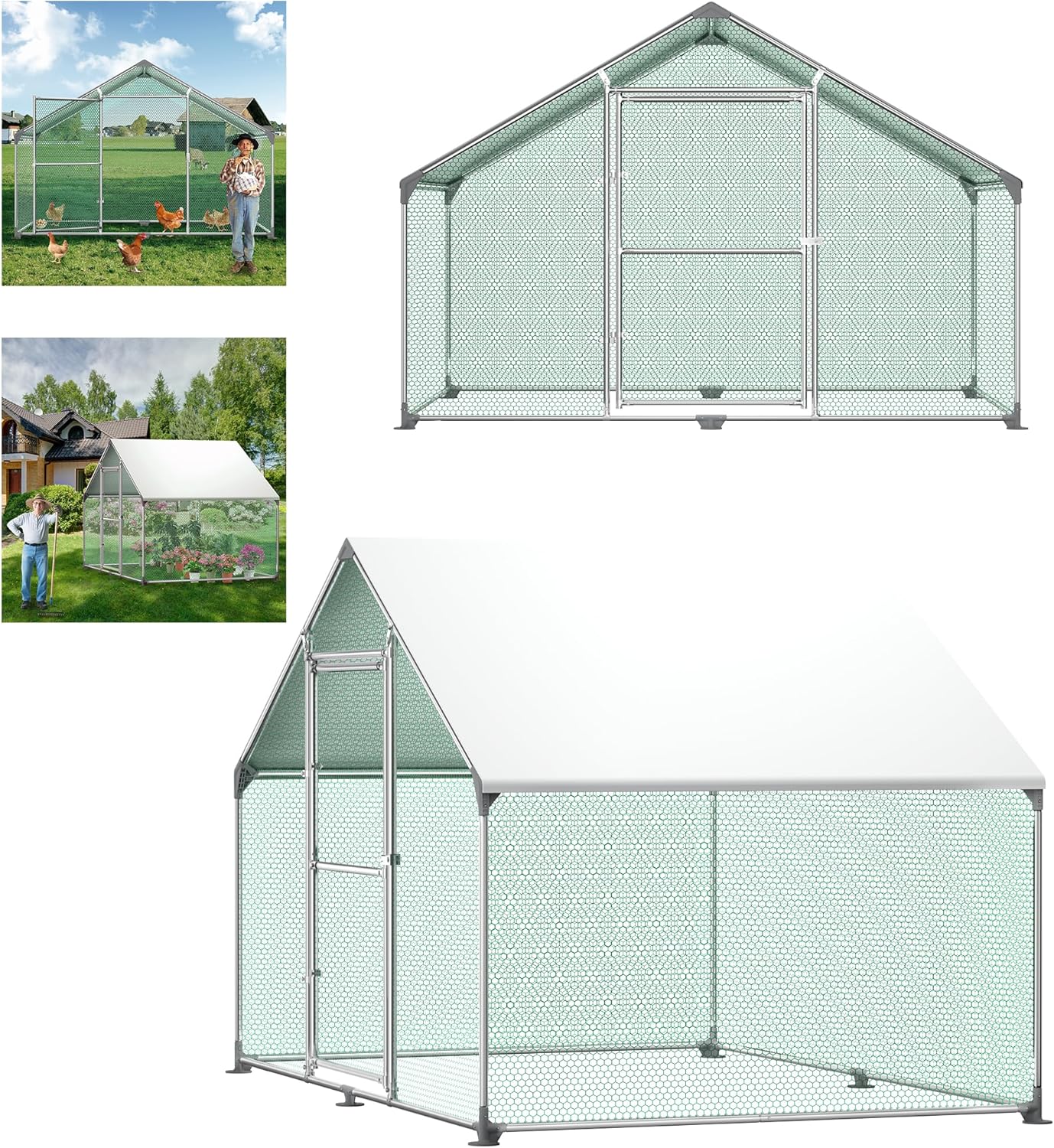 Aufun Chicken Coop Outdoor Fence XL with Lock Zinc Plated Steel for Small Animals Outdoor Fence Chicken Coop for Bird Cage for Outdoor Pets 3x2x2m