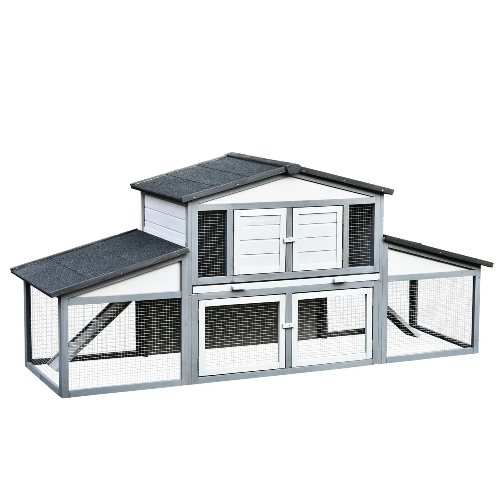 Easycomfort Conigliera da Esterno in Legno e Metallo, Gabbia per 2-3 Conigli o Roditori, Grigia e Bianca 225x70x100cm