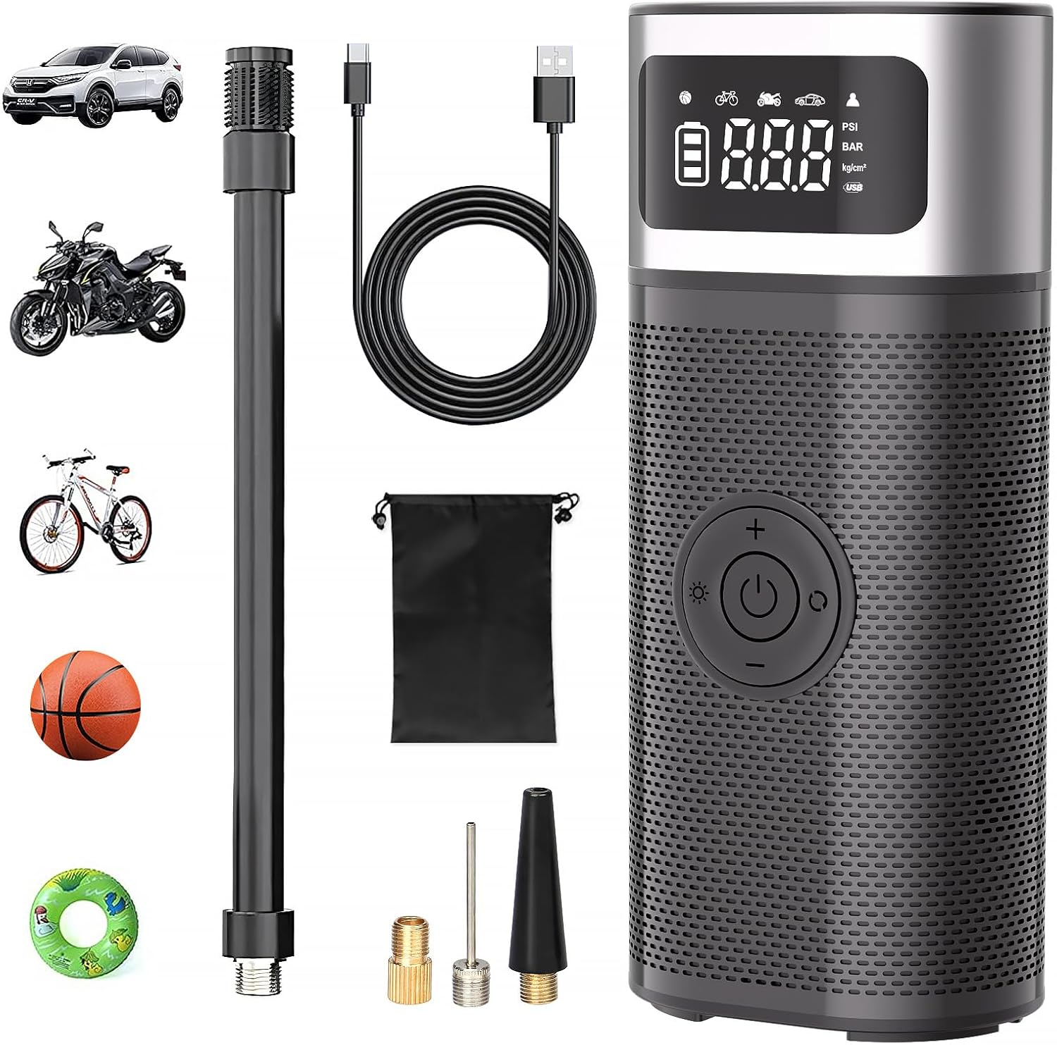 Compressore Aria Portatile Auto, 12V Portable Mini Air Compressor 150PSI Gonfiatore Elettrico con Batteria Ricaricabile, Schermo LCD Digitale, Pompa Elettrica per Bicicletta,Moto,Monopattino,Palloni