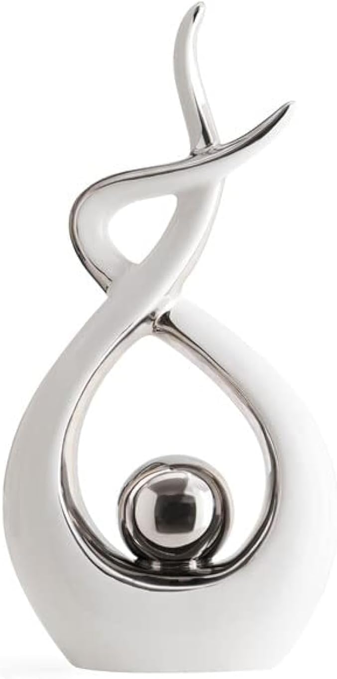 CESTATIVO Statua in Ceramica, Scultura Moderna, Ornamenti Astratta, Oggetto Decorativo, Decorazioni della Tavola per il Soggiorno Sala da Pranzo Bedroon Office Centrotavola (Argento Bianco, Grande)