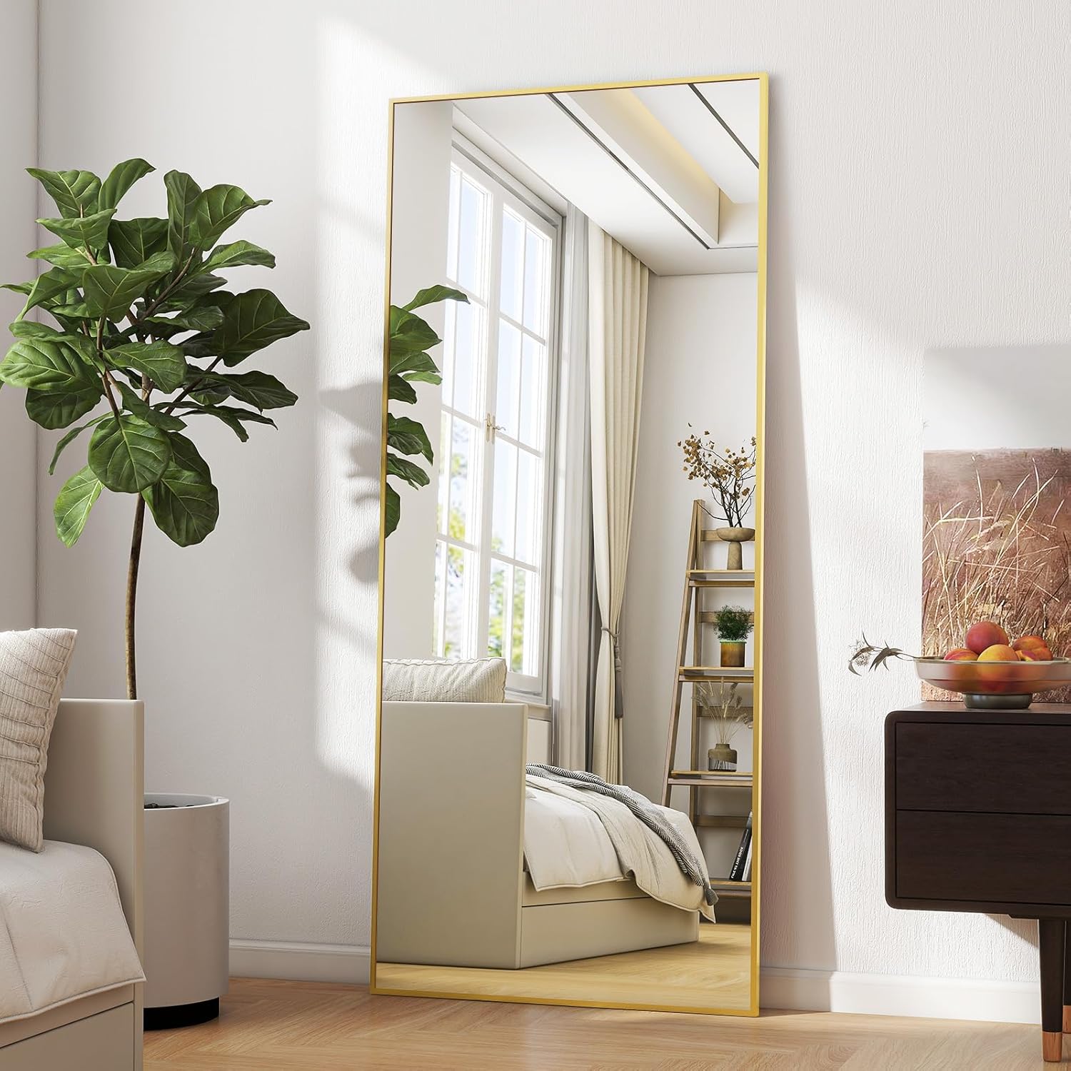 BEAUTYPEAK 165 x 60 cm, cornice minimalista specchio da pavimento, solido specchio per tutto il corpo, leggero, da appendere alla parete orizzontalmente o verticalmente, per camera da letto, nero