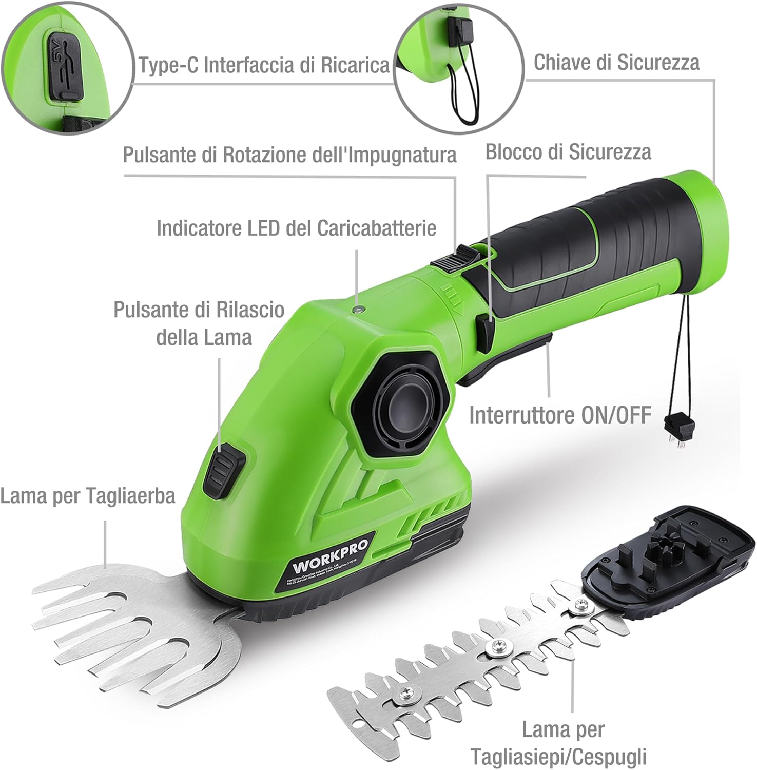 WORKPRO Cordless Scissors, 7.2 V, Lithium Battery Electric Shear 2Ah, Cutting Width 97 mm, Cutting Length 140 mm, Suitable for the Garden