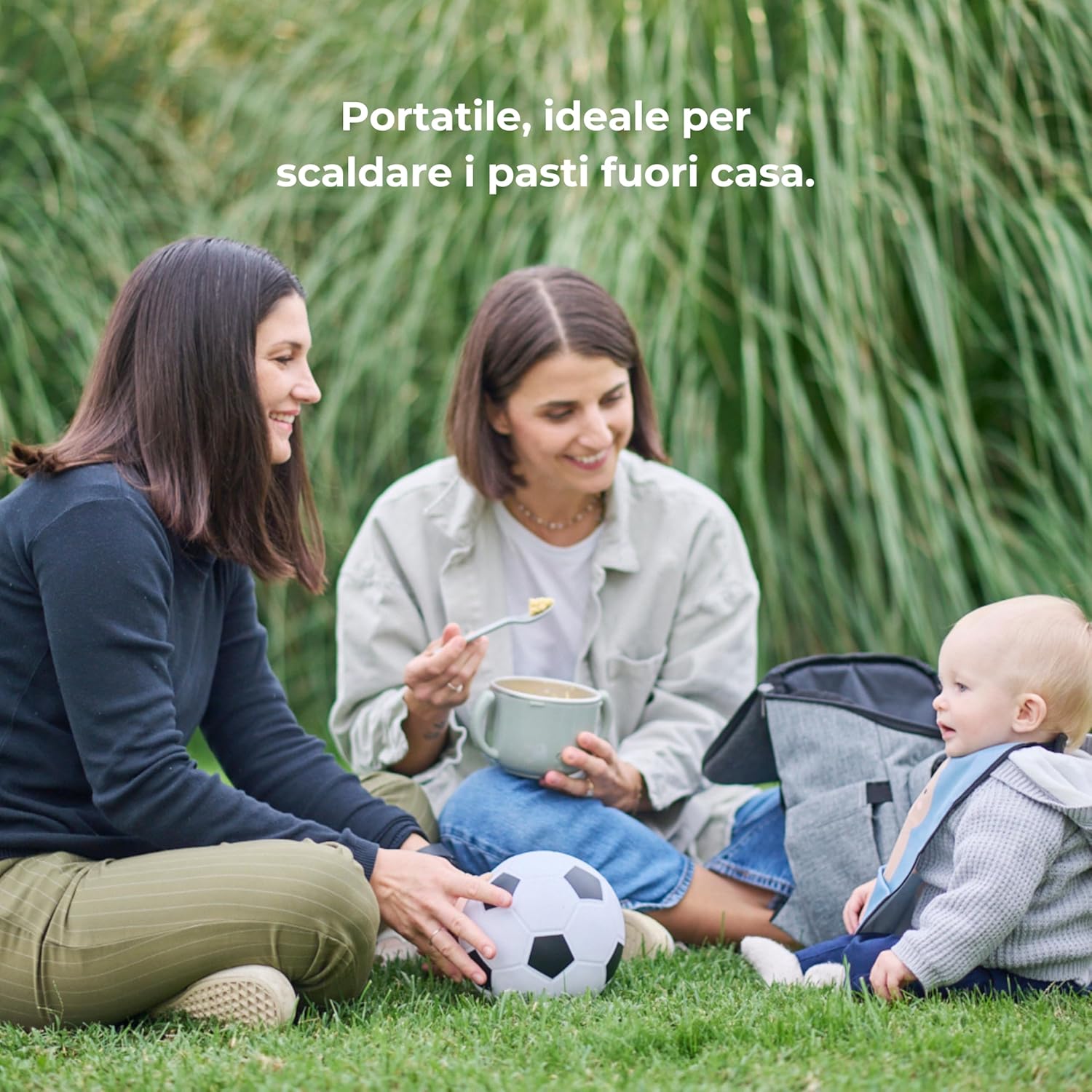 Nuvita 1980 Pappa'n'Go Portable Food Warmer for Kids - Rechargeable, Waterproof, Intelligent Temperature Control, Stainless Steel Interior and Non-Slip Base