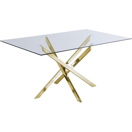 Meridian Furniture Xander Collection Modern | Tavolo da pranzo moderno in vetro temperato con base in metallo resistente, 152,4 x 91,4 x 76,2 cm, finitura oro : Casa e cucina