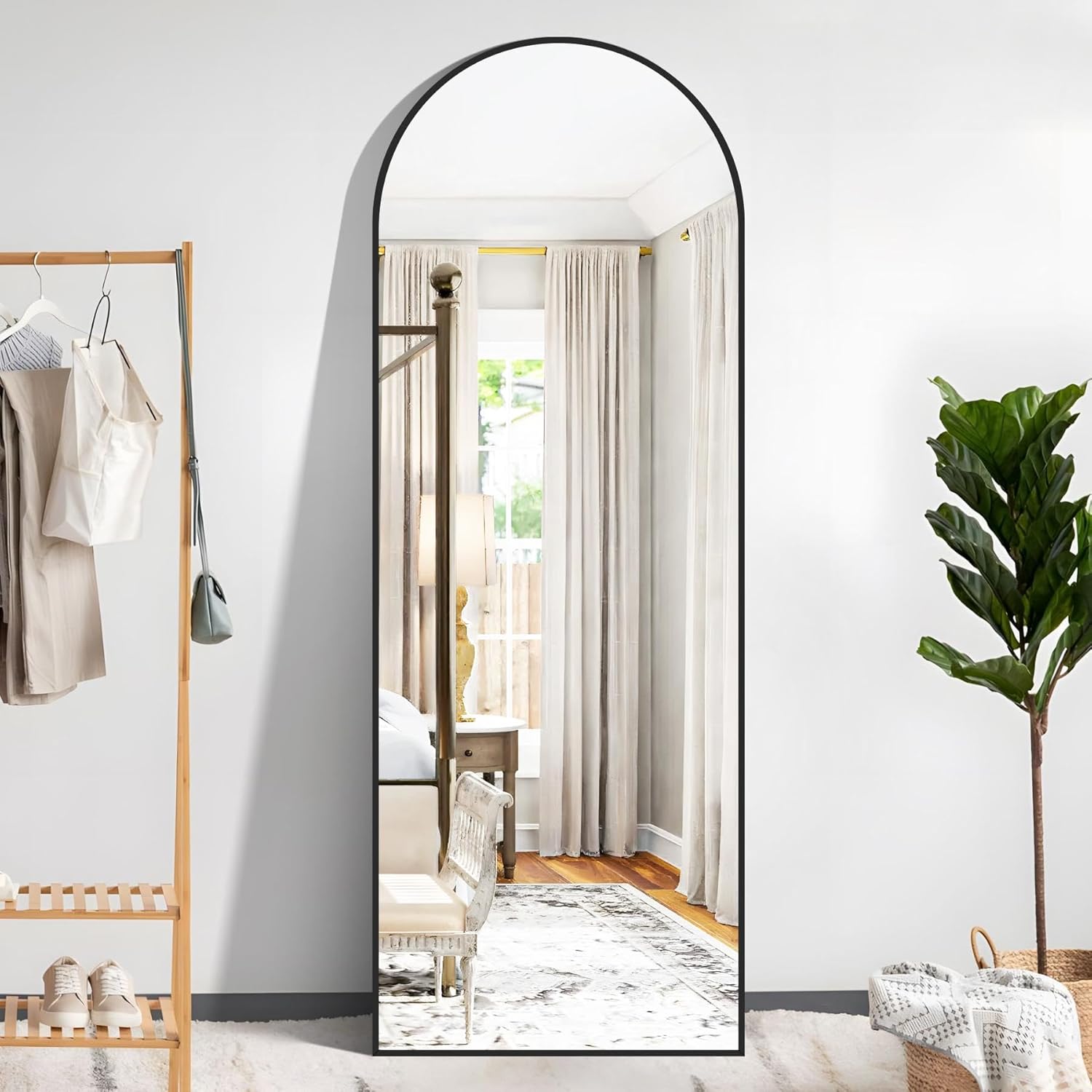 Weare Home Specchio da Terra ad Arco, 150 x 40 cm, Grande specchio da appoggio con cornice in alluminio, Appenso o appoggiato alla parete, Specchio in piedi per Soggiorno, Camera da letto(oro)