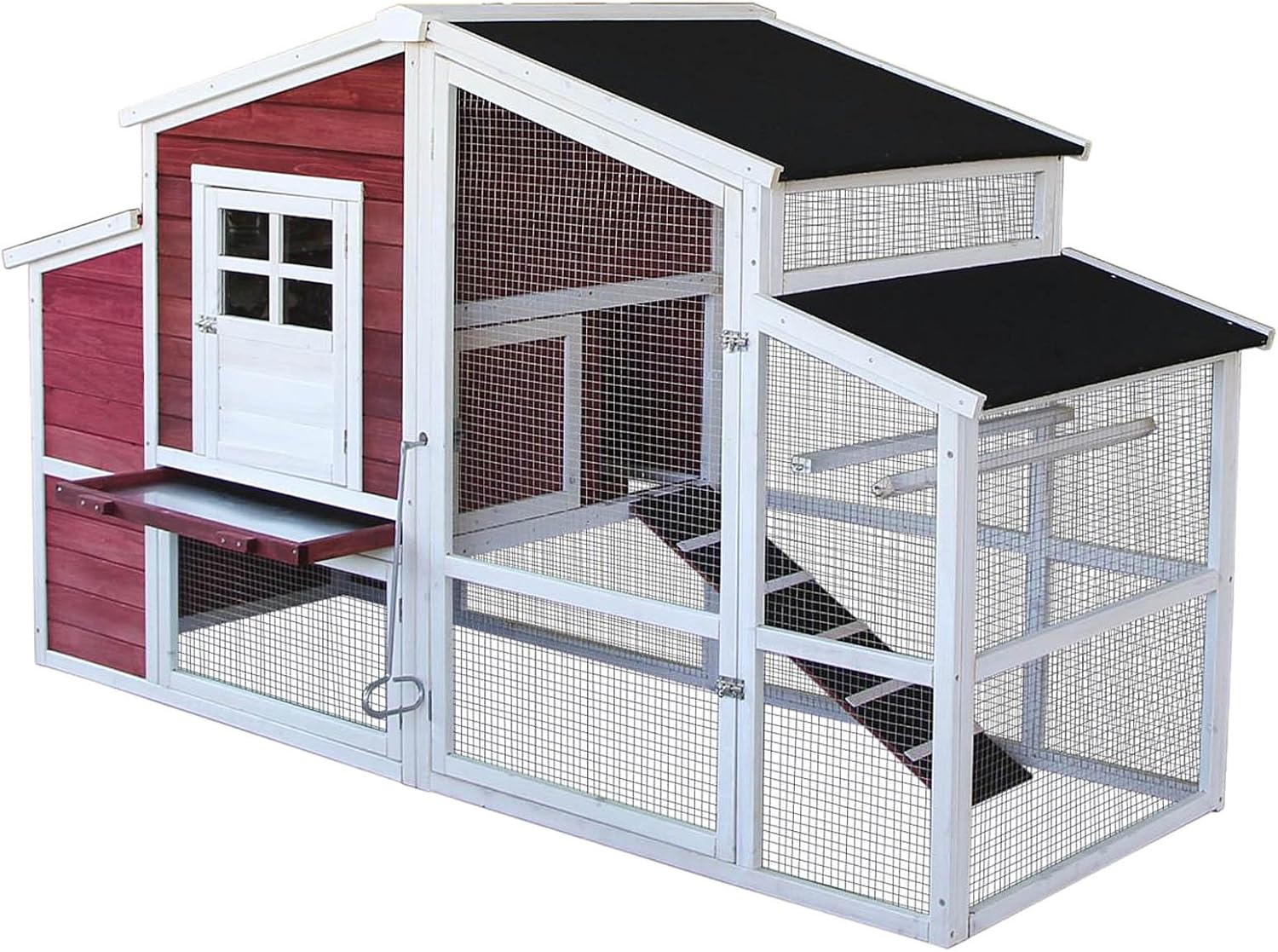 Pollaio con casetta per nido recinto e vassoio zincato estraibile, bianco-rosso