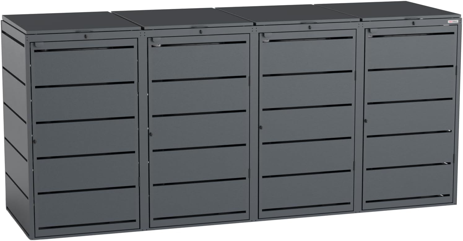 BIO Stefan Dagobert - Set di 4 scatole per bidoni della spazzatura da 240 litri, in acciaio zincato, robusto rivestimento per bidoni della spazzatura, utilizzabile come scatola per pacchetti, scatola