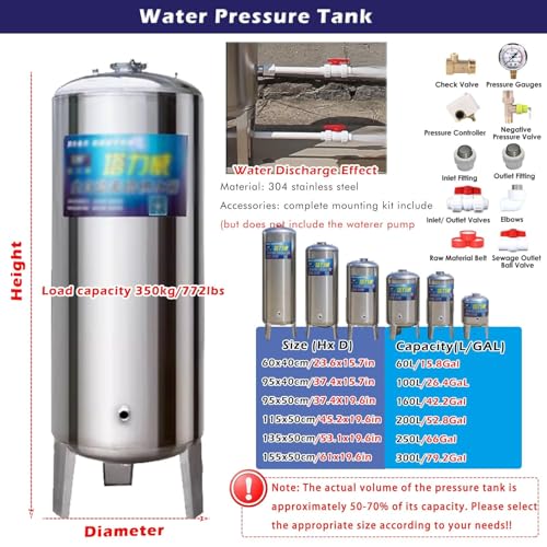 Serbatoi per recipienti a pressione per acqua, kit serbatoi pressurizzati con pozzo indipendente con valvola di rilascio dell'aria, serbatoi di stoccaggio dell'acqua automatici da 15 25 40 50 galloni : Amazon.it: Grandi elettrodomestici