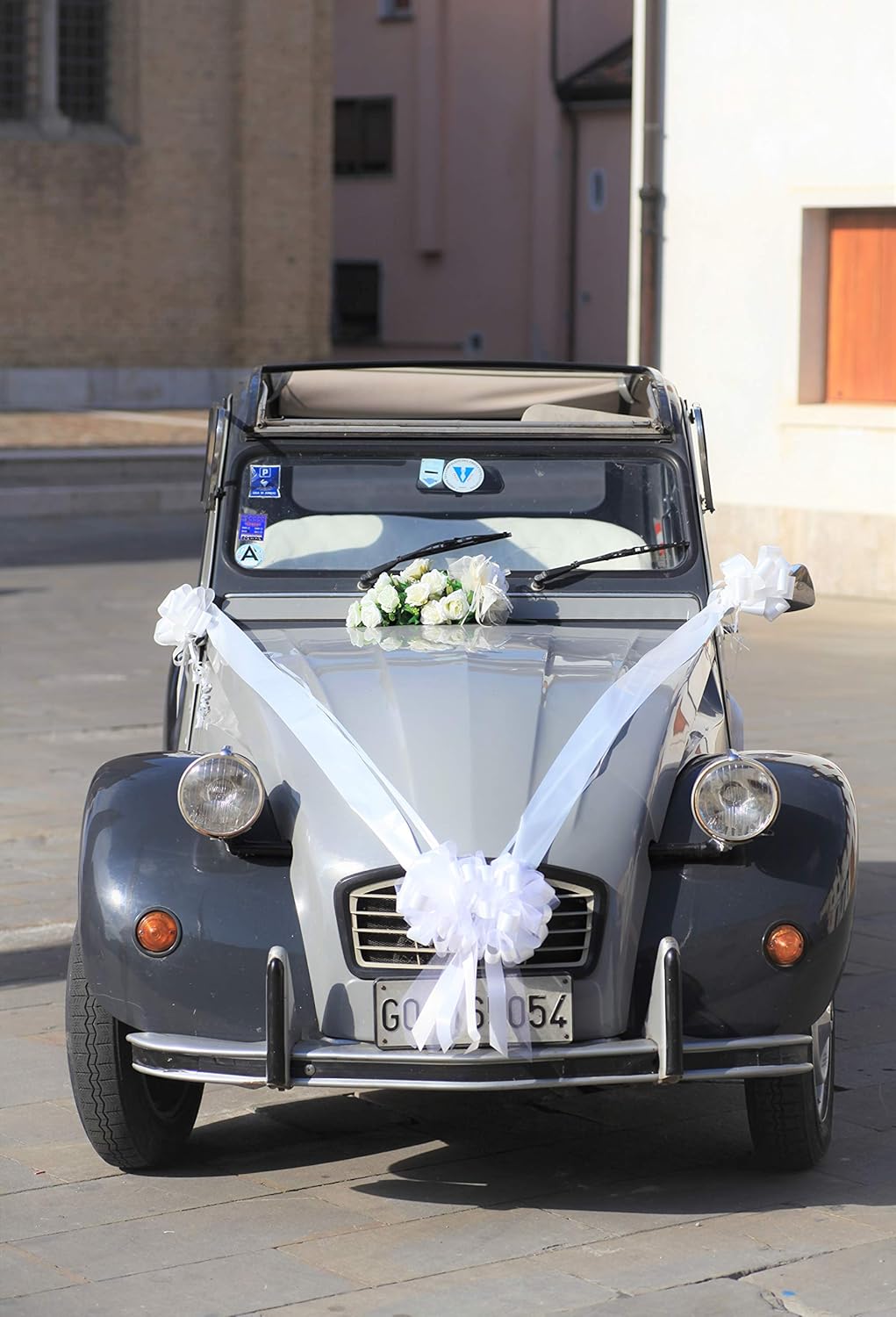 BOLIS Kit COCCARDE Bianco | Decorazione Auto Matrimonio |Fiocchi Auto | Ideale per Auto CASA Nozze Battesimo Laurea Comunione Gran Fiocco