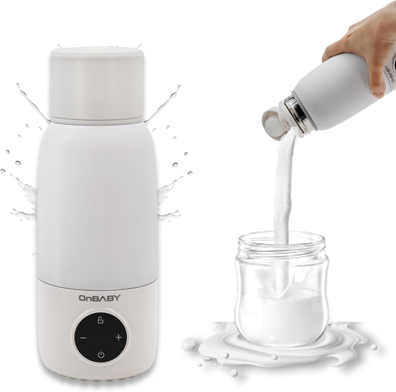 ONBABY Scaldabiberon Elettrico Portatile - Scaldabiberon da Viaggio per Latte e Acqua, Facile da Trasportare - Temperatura Regolabile, Ricarica USB